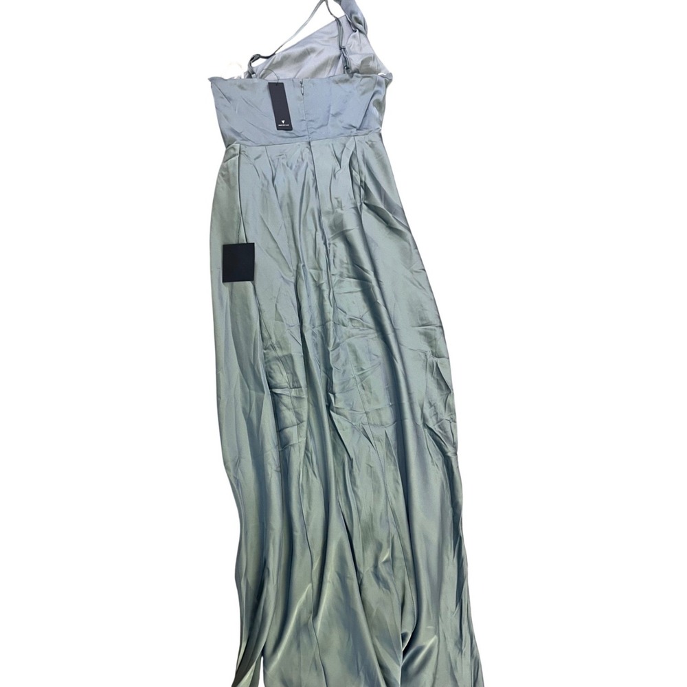Lulus Signature Elegance Slate Blue Satin One-Shoulder Maxi Dress Womens M NEW - Picture 3 of 10